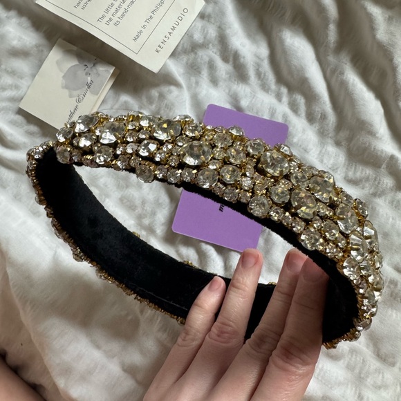 Matthew Melka Black and Gold Embellished Headband with crystals - Picture 4 of 8